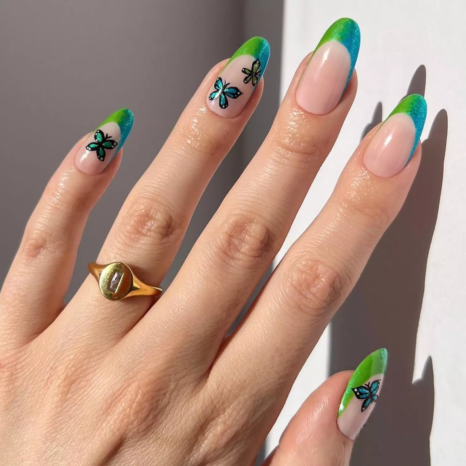 Metallic butterfly summer nail art designs