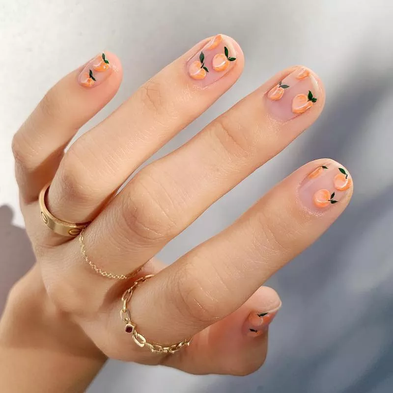 Negative space peach design nails